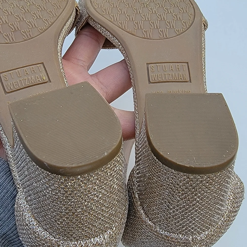 STUART WEITZMAN | Rosalyn Alexa Anklestrap Gold glitter open toe heels Size 2
